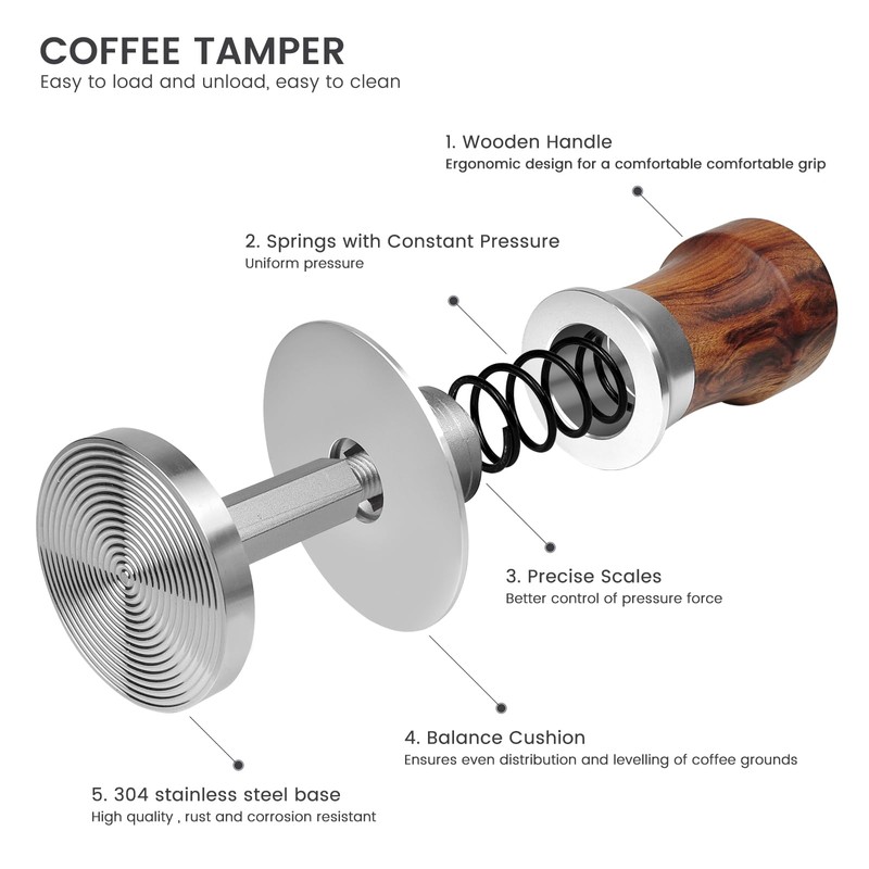 HOLIHOKY Coffee Tamper 51mm, Spring Loaded 51mm Tamper, Self Leveling