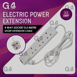 G4GADGET 4 Gang Extension Lead – 5 Metre Long Power Strip with UK Plug & 13A Fuse – Multi Socket Mains Extension for Home, Office, Bedroom, & Kitchen