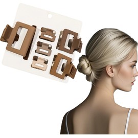Flomiara 6PCS Hair Clips for Women, Claw Clips, Plastic Square Hair Clip Home Makeup Outdoor, Suitable for Thick Thin Hair, Strong-Hold Claws for Styling, Light Cute for Women Girls Kids, Brown