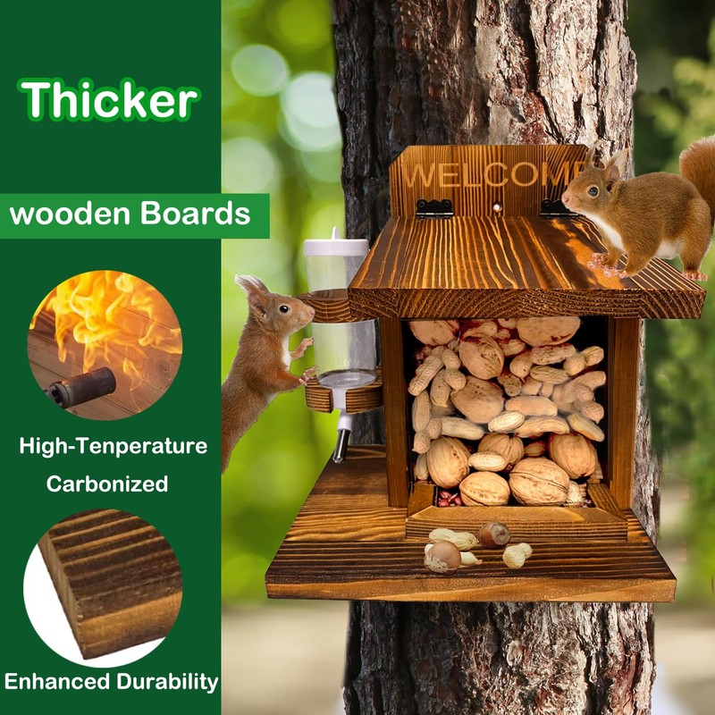 LSCQYYCC-Squirrel Feeder, Squirrel Picnic Table Feeder with Water Feeder, Wooden