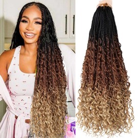 Goddess Box Braids Crochet Hair-24 inch 8 Packs Boho Crochet Box Braids With Curly Ends,Pre Looped Bohemian Box Braids Crochet Hair for Black Women Synthetic Hair Extensions 1B/30/27