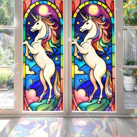 Unicorn Stained Glass Window Film, Decorative Unicorn Stained Glass Window Film, Unicorn Stained Glass Window Film for Bathroom Door Heat Anti UV