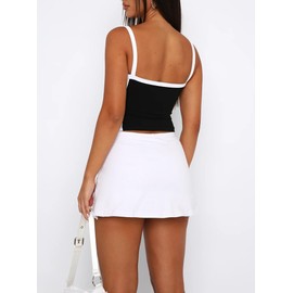 AGECODE Women's Casual Elastic Waisted Slit Hem A-Line Summer Short Bodycon Mini Skirt White Small