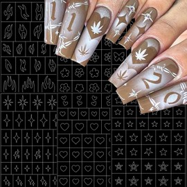 6 Sheets Heart Star Flowers Butterfly Flame Nail Art Stickers, Airbrush Nail Stencils Stickers for Nail Art French Design Hollow Nail Guides Decals Supplies for Women Manicure Decoration DIY Tools