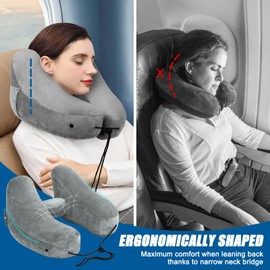 Corpower Aeroplane Neck Pillow, Inflatable Neck Pillow with Hood, Adult Neck Pillow, Car Travel Pillow, Quick Inflatable Neck Pillow, Travel Pillow (Grey)