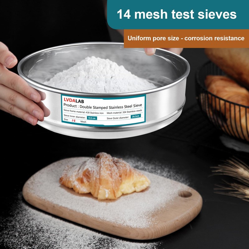 LVDALAB 304 Stainless Steel Mesh Lab Sieve, 14 Mesh(1.43mm) Aperture