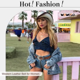 WOWOGO Western Belts for Women Cowgirl Cowboy Country Belt Turquoise Rhinestone Leather Belt Brown Plus Size Belt