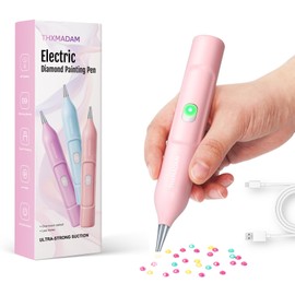 THXMADAM Electric Diamond Painting Pen Pro, Wireless Diamond Art Painting Pen with Vacuum Pump for Adults, Button Switch Control, USB-C Charging, Diamond Painting Accessories Tool (Pink)