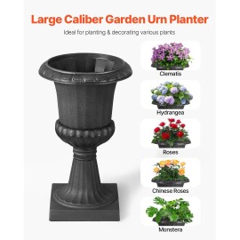 2 Pack Black Classic 9.8 X 16.5 Inch Plastic Urn Planters Versatile Indoor Outdoor Vase Wedding Front Porch Flower Pots PlantersProduct Size: 10x17 inches, color: Black Color