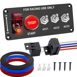 Weideer - Panel de interruptor de encendido de 12 V, botón de arranque del motor de coche de carreras 5 en 1, panel de interruptores de palanca LED con tornillos, relé de cable K-052