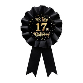 Black It's My 17th Birthday Tinplate Badge Pin, Happy 17th Birthday Boys and Girls Award Ribbon Party Decorations Sign