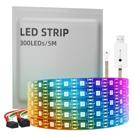 CUQI WS2812B LED Strip, Individually Addressable 5050 SMD 256 RGBIC LED Strip for DIY Design and Home Decoration (300LEDs/5M, White)