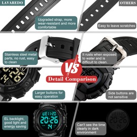 L LAVAREDO Mens Digital Watch Sports Military Watches Waterproof Outdoor Chronograph Wrist Watches for Men with LED Back Ligh/Alarm/Date