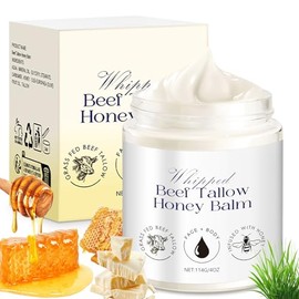 Organic Grass Fed Beef Tallow Moisturizer (4oz) - Whipped Tallow and Honey Balm for Body & Face - Natural Eczema Cream for Baby & Adults - Unscented Non-Toxic Skincare