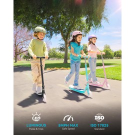 Gyroor Kids Electric Scooter - Cool Light, Adjustable Handlebar (29.5"-33.5"), 5 MPH Max Speed, 121 LBS Load Capacity, 2-Hour Charging, 4" Wide Tires, Foot Sensor Safe Riding for Kids Gyan