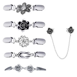 Pack of 6 Cardigan Clips Dresses Clips Vintage Pullover Clips Brooch Neck Reducing Brooches for Clothing Fasteners for Open Cardigans Scarf Clips Safety Pins Large, Metal