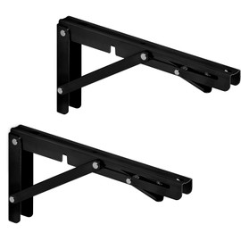 SOTECH Pair of Heavy Duty Folding Brackets (250 x 120 mm, Black, Load Capacity up to 150 kg) Shelf Brackets for Wall Mounting