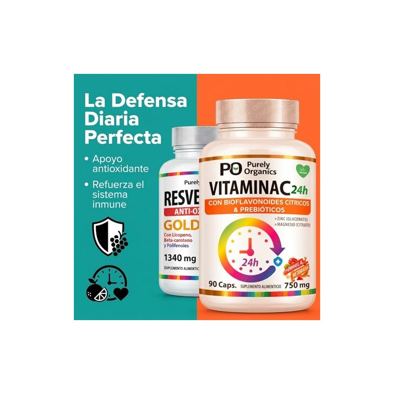 Purely Organics Combo Resveratrol Gold 1340 Vitamina 750 Apoyo Antioxidante