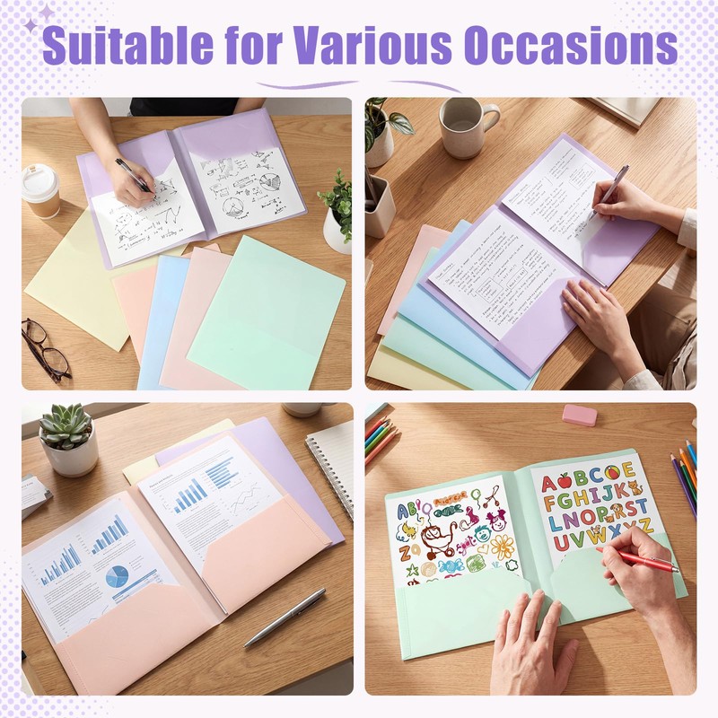 Kisston 30 Pack Folders with Pockets, Pastel Folders with 2