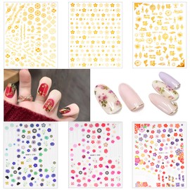 Chisafly Nail Stickers, Japanese Pattern, Japanese Style, New Year, Cherry Blossoms, Fireworks, Petals, Nail Stickers, Kimono, Coming-of-Age Ceremony, Yukata, Retro 3D, Gold, Set of 6