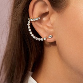 Vacaonio Sparkling Rhinestone Ear Climber Earrings Gold Crystal Crawler Climber Earrings Cz Cartilage Cuff Earrings Wedding Bridal Rhinestone Climber Stud Earrings Jewelry for Women