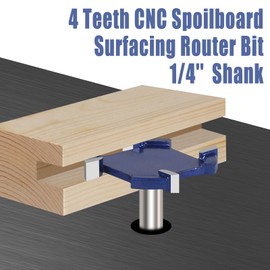 Vearter CNC Spoilboard Surfacing Router Bit, 1/4 Inch Shank Slab Flattening Router Bit, 4 Wings Carbide Rabbet Slot Cutter for Woodworking, Wood Planing (1-1/2'' D, 1/4'' H)