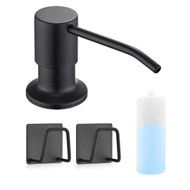 Sink Soap Dispenser Pump with 2 Sponge Holders, Curovtrp Soap Dispenser for Kitchen Sink Stainless Steel Pump Head (Plastic Built in) Refill from The Top, 12 OZ Soap Bottle, Black