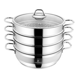 Stainless Steel Dumpling Steamer (3-tiered), Stainless Steel Steam Pot Cookware with Lid for Vegetable, Dumpling, Stock, Sauce, Food, Stainless Steel Cookware Set