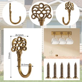 XHIPY 20 PCS Vintage Metal Wall Hooks, Bohemian Wall Hooks, Decorative Wall Hooks with Screws for Hanging Coffee Cups, Clothes, Hats, Bags, Keys and Room Decorations（Bronze）