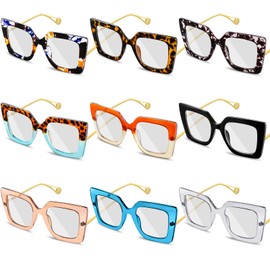 Kingdder 9 Pack Oversized Glasses for Women Square Blue Light Blocking Glasses Stylish Computer Reading Eyeglasses