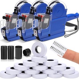 Fullhawl Juego de 3 pistolas de precio de 2 líneas con 10000 etiquetas blancas en blanco, kit de 3 rollos de tinta, máquina de etiquetado de precios d