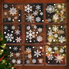 AOWDIAO 394 Pcs Snowflake Window Clings - Christmas Decorations Indoor, 12 Sheets Large White Double-Sided Xmas Snowflake Window Stickers for Glass, Winter Holiday Decor for Home, Office, Party