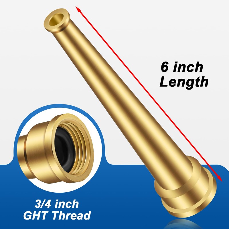 3/4 GHT Brass Garden Water Hose Spray Nozzle, 6 Inch