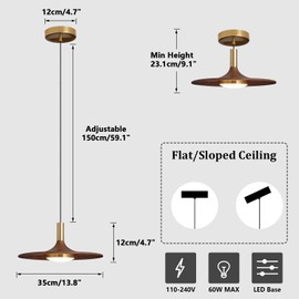 Fulesi Dimmable Pendant Light, Wood LED Pendant Light Fixture, Modern Height Adjustable Dining Table Pendant Lights for Hotel Bar Kitchen Island Hallway Entryway