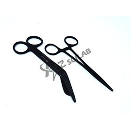 Heavy Duty All Black Lister Bandage Trauma Shears Scissors + Hemostat Forceps Straight PREMIUM QUALITY (A2ZSCILAB) (5.5" Scissors + 5" Straight Hemostat)