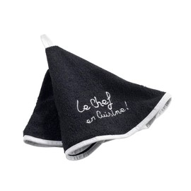 douceur d'Intérieur 0 x Round Embroidered Cotton Hand Towels, Black, 60 x 60 cm