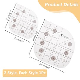 DICOSMETIC 2 Styles Curved Corner Ruler - 2Pcs Acrylic Quilting Ruler for Sewing, Patchwork & Craft Projects