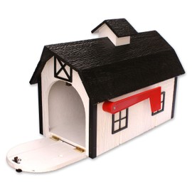 Amish-Made Deluxe Wooden Mailbox, Dutch Barn Style with Rustic Cupola (White with Black Trim)