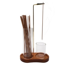 Wooden Upside Down Incense Holder for Sticks with Removable Glass Ash Catcher and Incense Holder for Yoga, Spa, Tea, Zen Meditation (Brown)