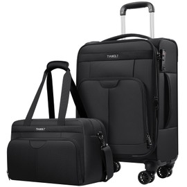 TIAWOLT Carry on Luggage with Spinner Wheels 20-Inch,Lightweight Expandable Luggage Set Carry-on Suitcase with Wheels &carry on Tote Bag,Women Men-Black