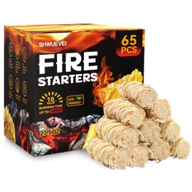 Shwuevei 65 pcs Fire Starter - Natural Fire Starters for Fireplace, Pellet Stove & Wood, Fire Pit, Smoker, BBQ, Chimney, Pizza Oven - Fire Starters for Grill, Charcoal Starter