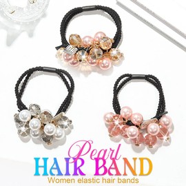 Banatra Pearl Hair Ties Rhinestone Ponytail Holder Beaded Hair Bands Glitter Hair Elastics Hair Accessories for Women and Girls (Pack of 3)