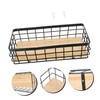 Mobestech 1Set Desktop Iron Storage Basket with Wood Board Hanging