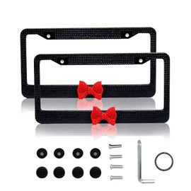 2PCS Bling License Plate Frames Stainless Steel with Sparkly Diamond Rhinestone Car License Plate Cover Car Accessories for Women Man 12.2x6.3inch Style A Black
