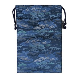 Thousands Thread 繍院 西陣織 Field Of Drawstring bag with lining Dewy Grass Pine/Blue Large size