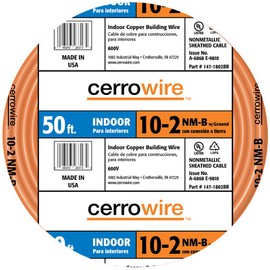 Cerrowire 147-1802BR 50-Feet 10/2 NM-B Solid with Ground Wire, Orange