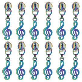 Framendino, 12 Pack Zipper Pulls #5 Rainbow Flower Metal Replacement Sliders for Purse Bag Luggage Music Note Shaped