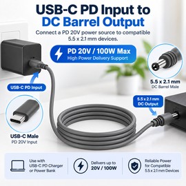 2M USB-C to DC Power Cable for Starlink Mini – 6.6ft Type-C Input to Barrel Connector for Portable Power Setups
