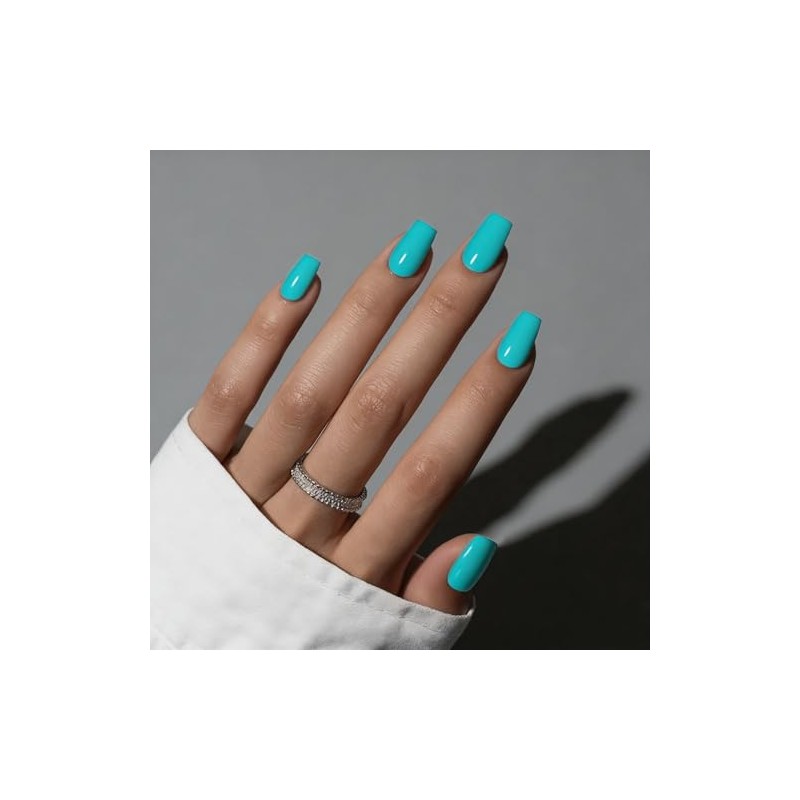 SXVME Uñas postizas acrílicas naturales, semitransparentes, con pegamento, estilo ataúd,