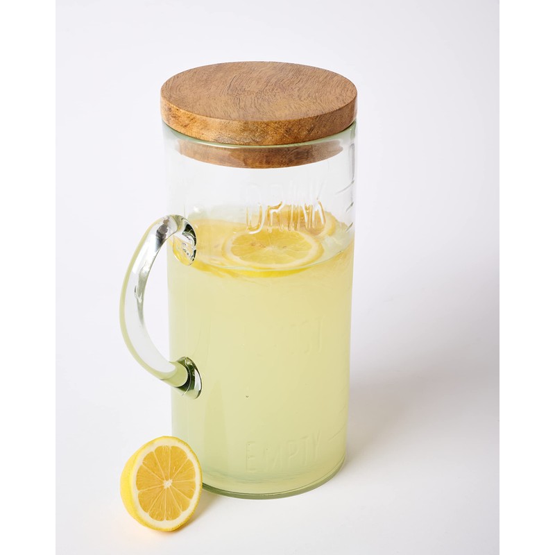 Mud Pie Drink Pitcher Wood Lid, Glass, 79 oz